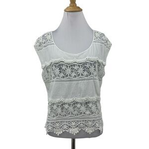 Ariat Crochet Shirt Womens S Small White Scoop Neck Cap Sleeve Open Stitch Top